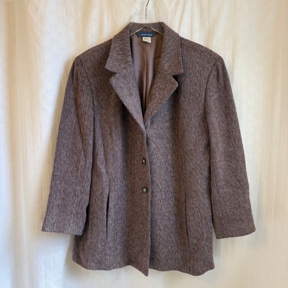 Austin‎ Reed Womens 16W Wool Blend Blazer Jacket Mauve Brown Textured 3 Button